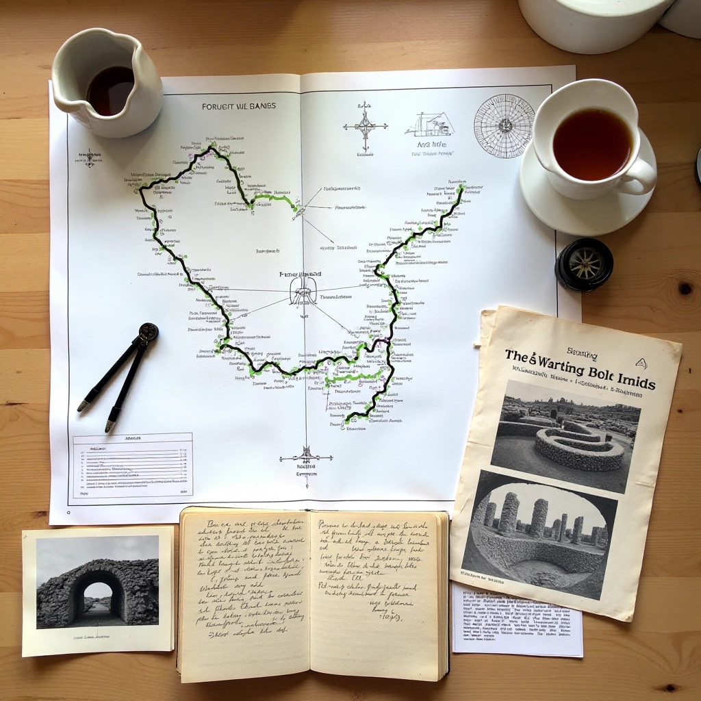Aran Islands Editorial Team workspace showing research notes, maps, and field documentation materials